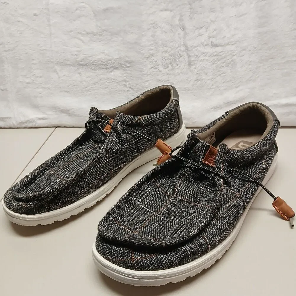 Hey Dude Men's Wally Plaid Grey Slip On Shoes Color Size 12 Comfy Casual Work